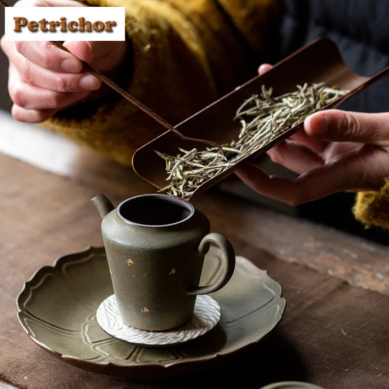 Two Piece Set Of Handmade Purple Copper Tea Scoop Retro Chahe Shovel Appreciation Ladle Puer Tea Ceremony Equipment Gift Craft