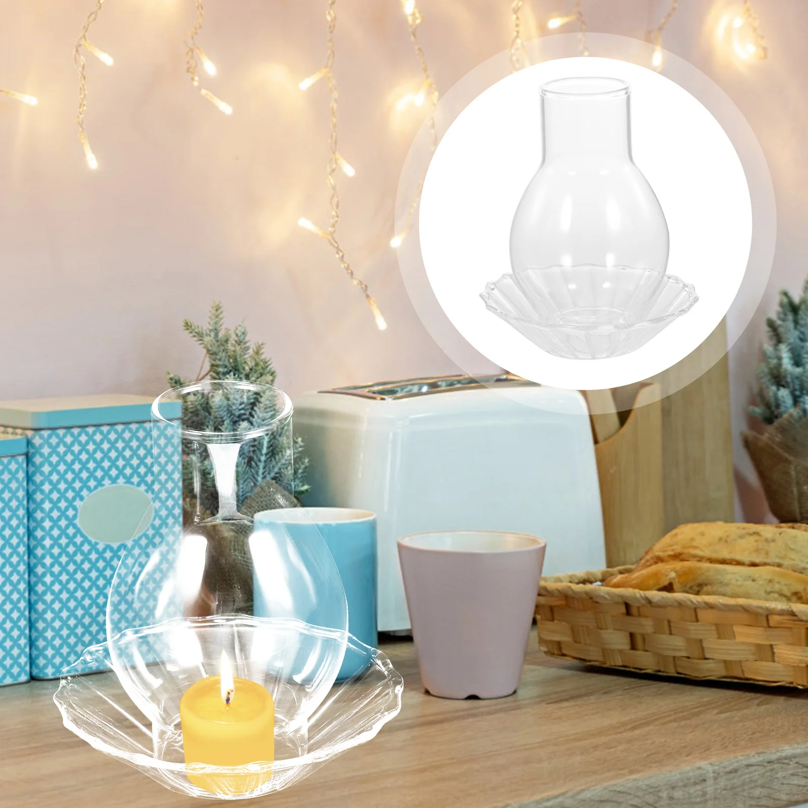 

1Set Transparent Glass Holder Windproof Cover Tea Light Holder Wedding Table Decoration Desktop Candlestick
