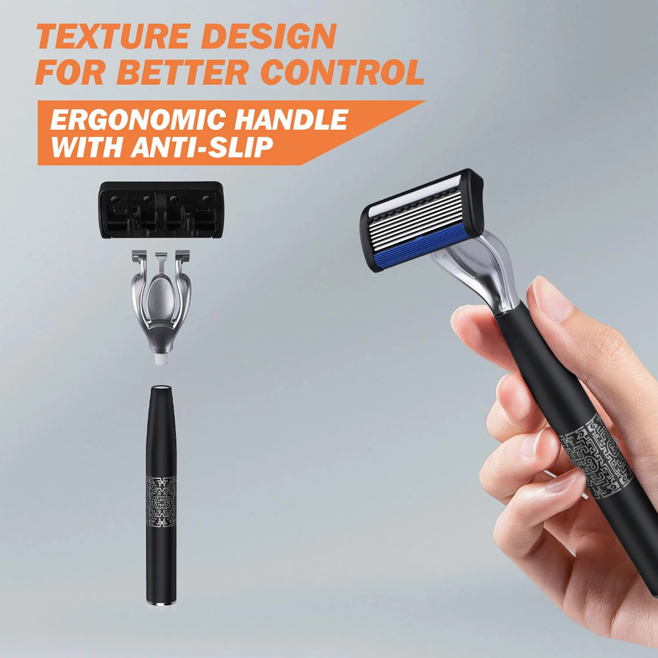 Stainless steel blade hand guard, metal razor holder razor, washable metal ordinary beard and beard, 6-layer manual men's razor