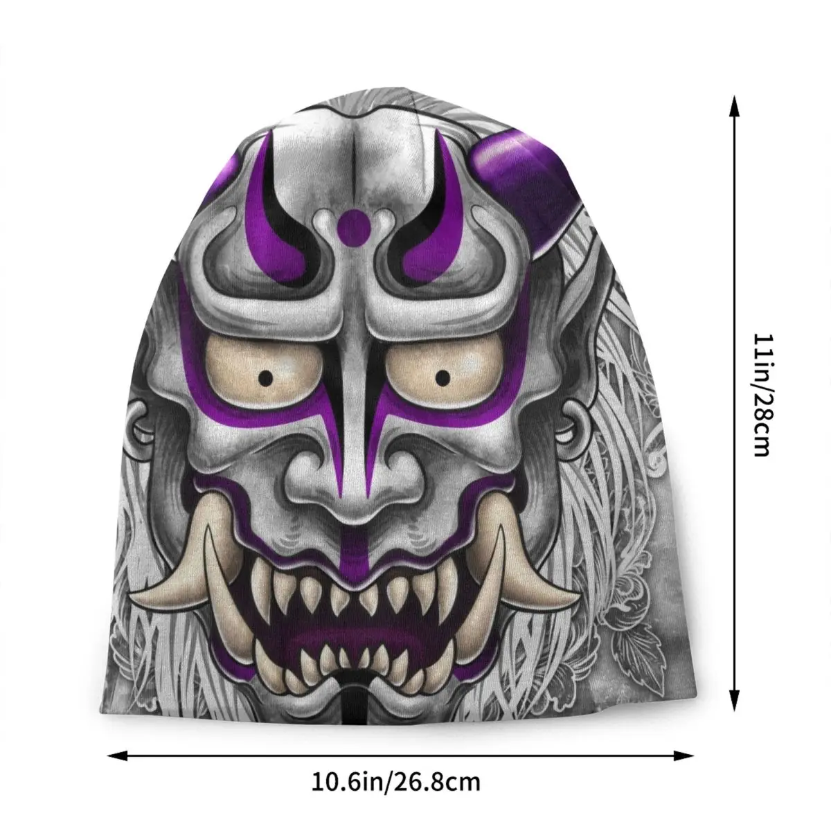 Purple Goth Oni Japan Samurai Demon Bonnet Hat Knitting Hats Men Women Fashion Unisex Warm Winter Beanies Cap