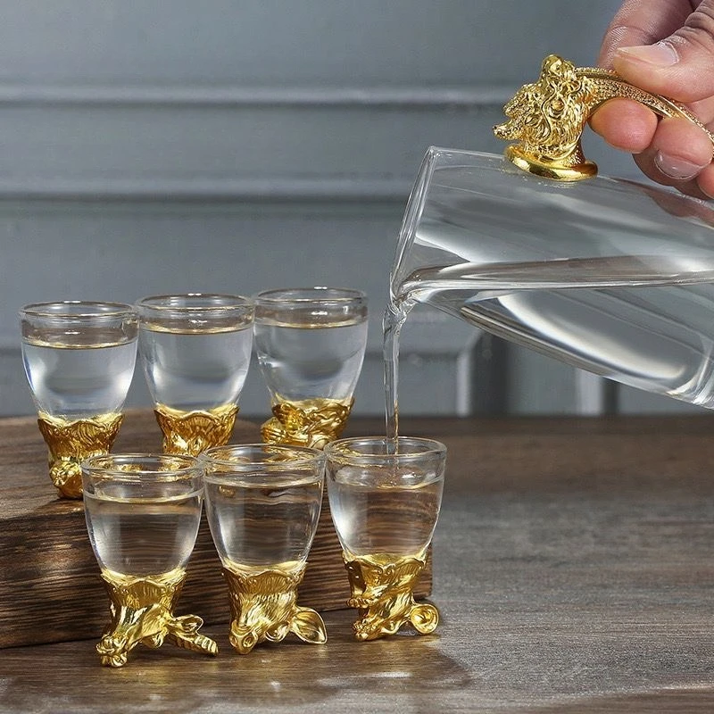 Zodiac Baijiu Cup One Bite Cups Wine Dispenser Wine Glasses Set Household Chinese Glass Wine Set