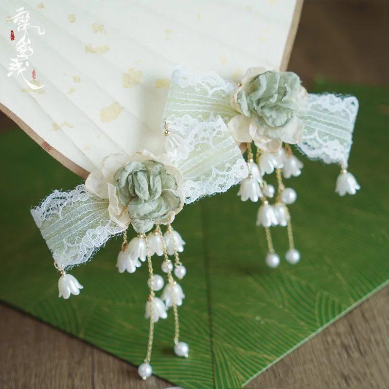 

Original Bow Linglan Tassel Hairpin Hanfu Side Clip Ancient Wind Chimes a Pair of Hairclips