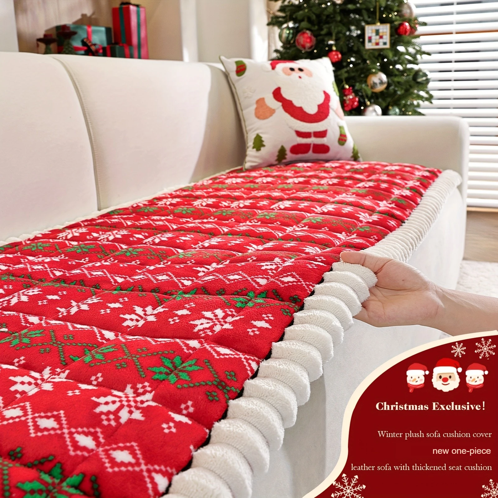 1pc Plüsch Gesteppte Weihnachten Schneeflocke Kabel Sofa Kissen Abdeckung Dicken Plüsch Keine-Füll Pad Nordic Rot & grün Winter Dekor Sofa Verwenden