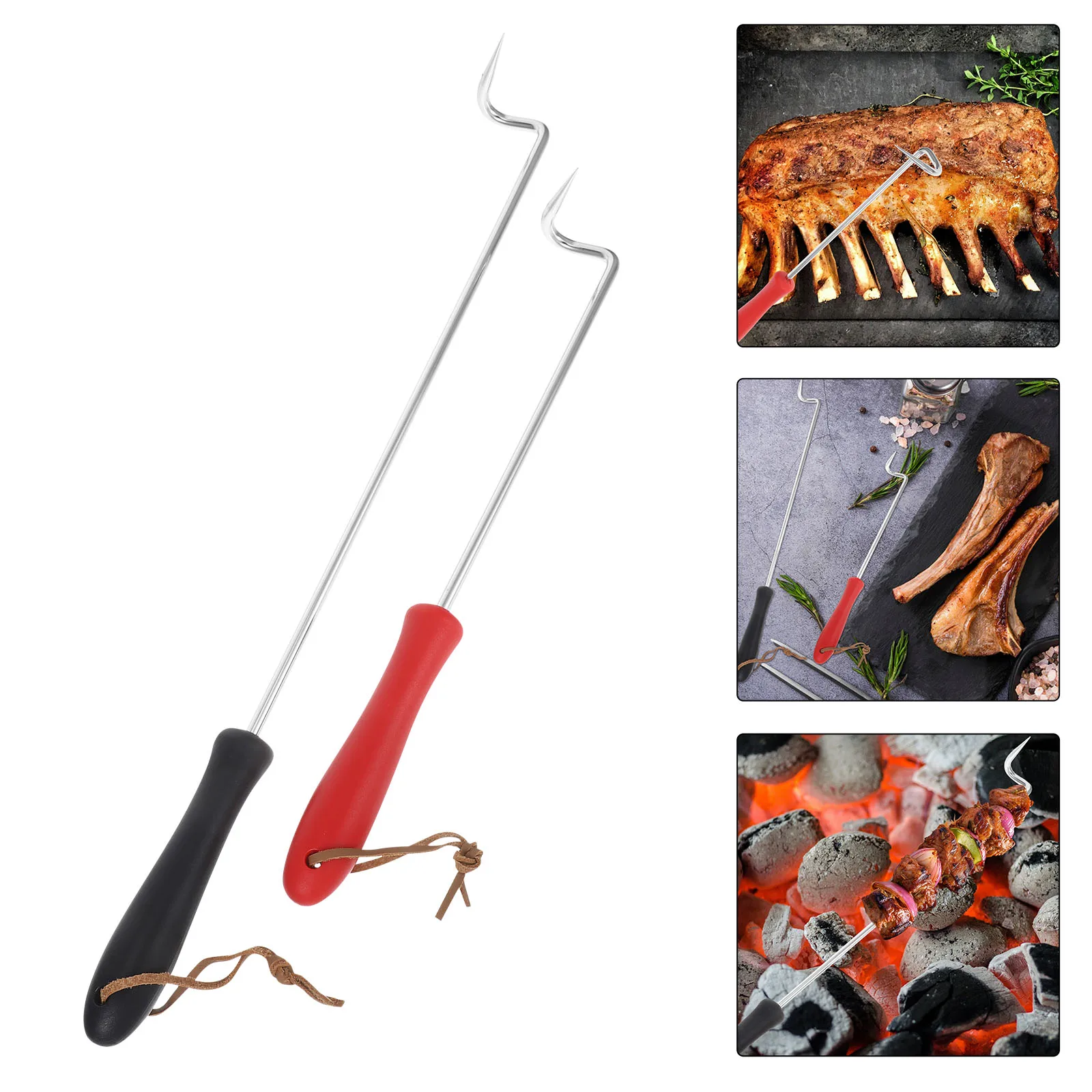 

2pcs Stainless Steel BBQ Meat Hooks Outdoor Barbecue Meat Fork Lamb Chops Fork Food Turner Outdoor Cooking Utensils Tools
