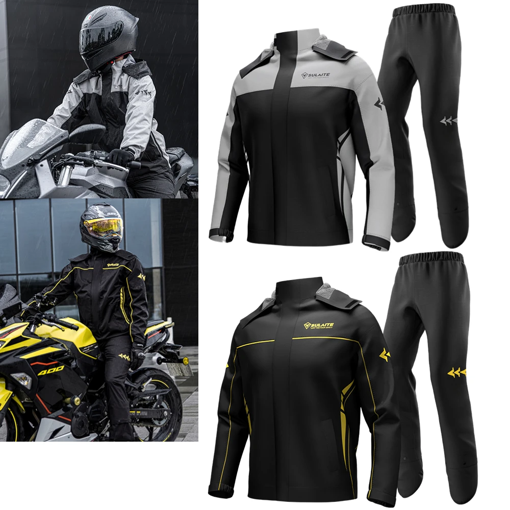 

SULAITE Motorcycle Rain Suit Waterproof Raincoat+Rain Pants Poncho Rain Jacket Motorbike Scooter Riding Rain Outdoor Equipment