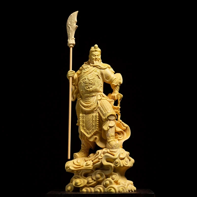 

Boxwood 16cm Guanyu Sculpture Wood Carving Guan Gong Statue The Three Kingdoms Lucky Loyalty Home Decor