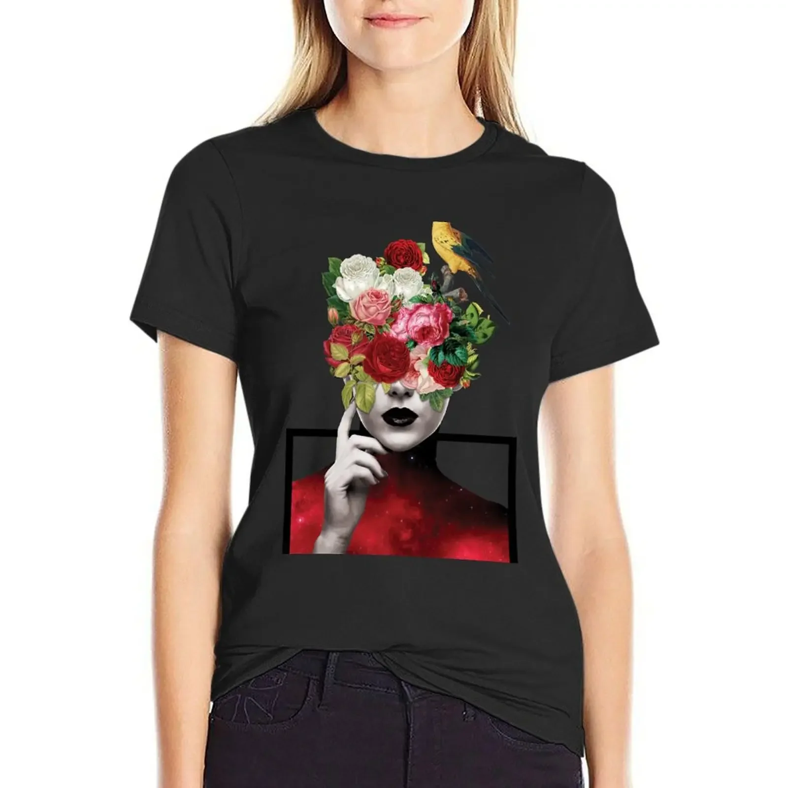 

Flower Head Girl T-Shirt korean fashion plus size tops Short sleeve tee Woman clothes
