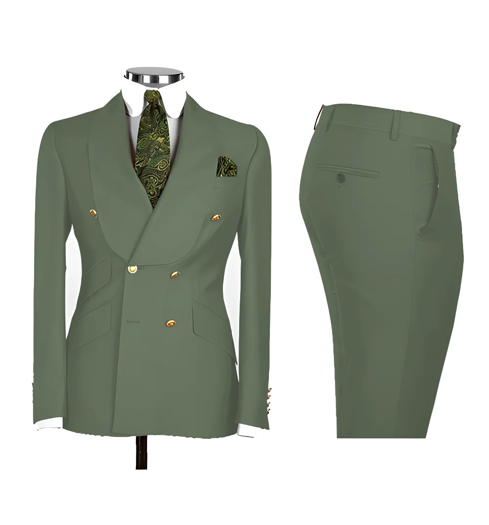 Orange Men's 2-piece Suit Double-breasted Blazer Wedding Groom Tuxedo Tailor-made Outfit XS-5XL Party Dress Male