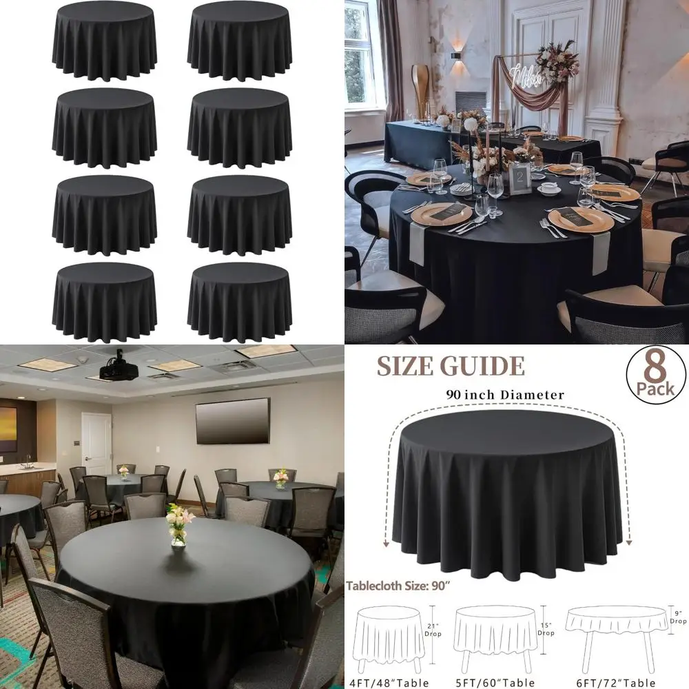 

Круглая скатерть 90 дюймов, черная, моющийся полиэстер, устойчивая к пятнам и морщинам для столов на 8 человек, подходит для столовой и еды