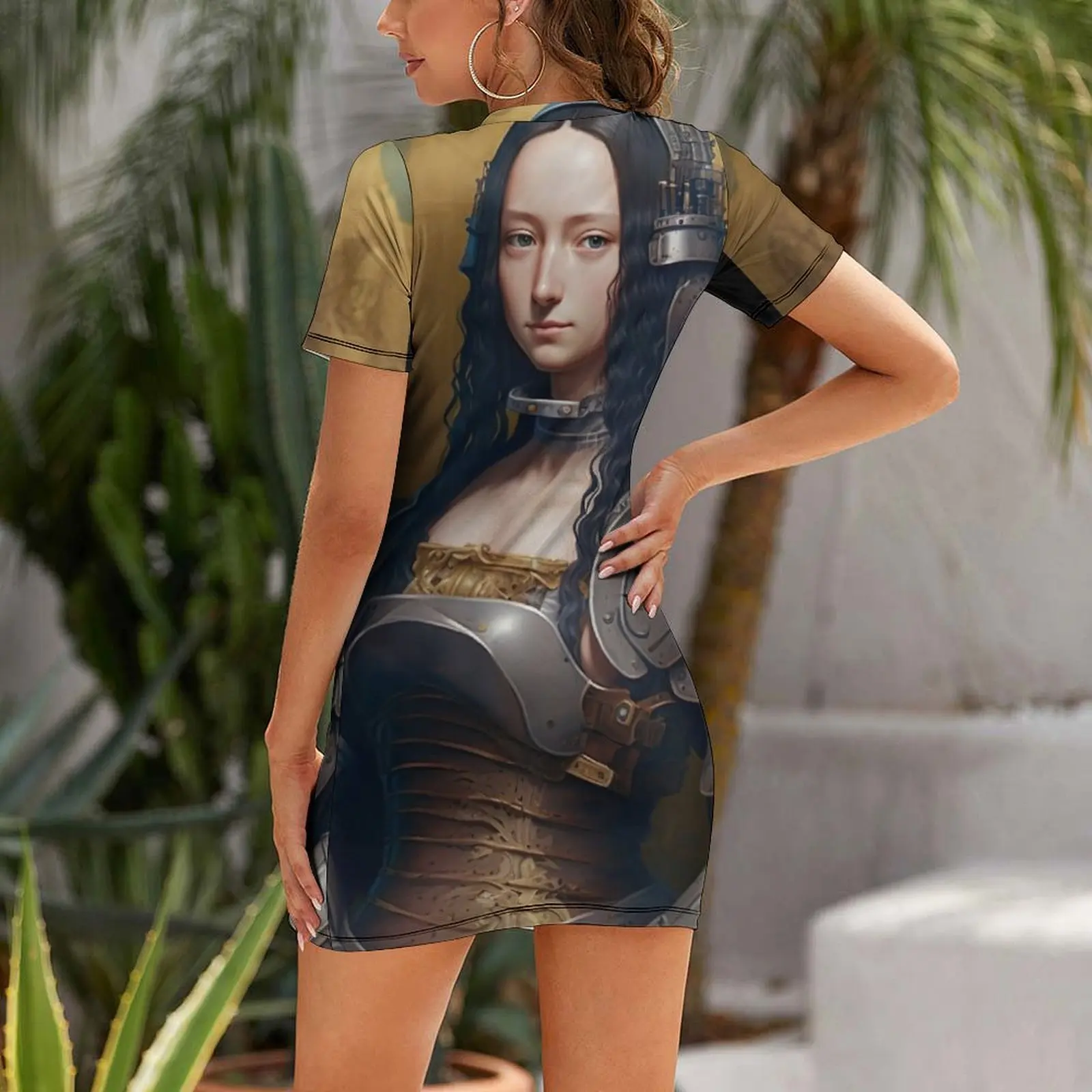 Mona Lisa Anime Style Wearing Armor Short Sleeved Dress Clothing womens dress dress summer 2025 women