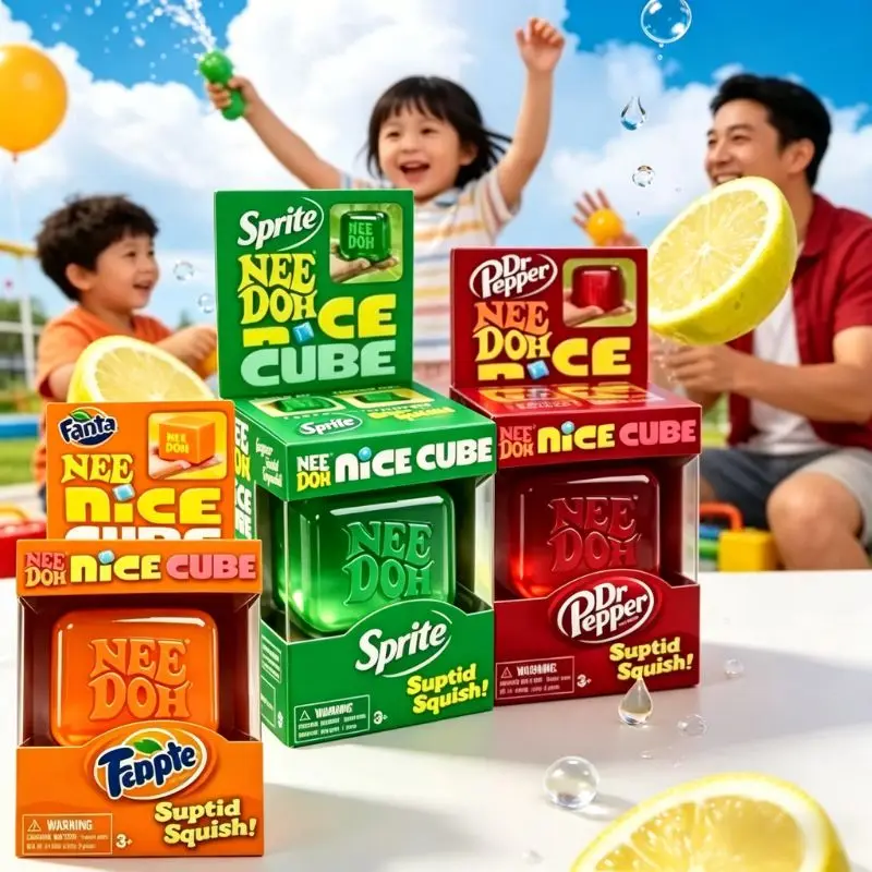 Dr Pepper x NeeDoh Nice Cube Squishy Stressabbau-Spielzeug, Weicher Quetsch-Fidget-Würfel für Kinder & Erwachsene, Angstlösendes Sensorisches Spielzeug