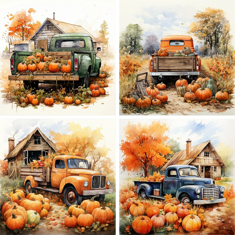 

GATYZTORY Diy Painting By Numbers Kits Pumpkin Cart Scenery Picture With Number Acrylic Paint On Canvas Personalized Gift