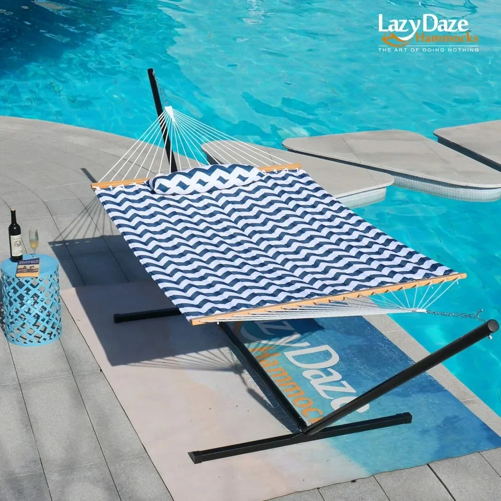 

12 FT Double Quilted Hammock w/Spreader Bars&Detachable Pillow, for Outdoor Patio Backyard Poolside, 450 LBS Weight Capacity
