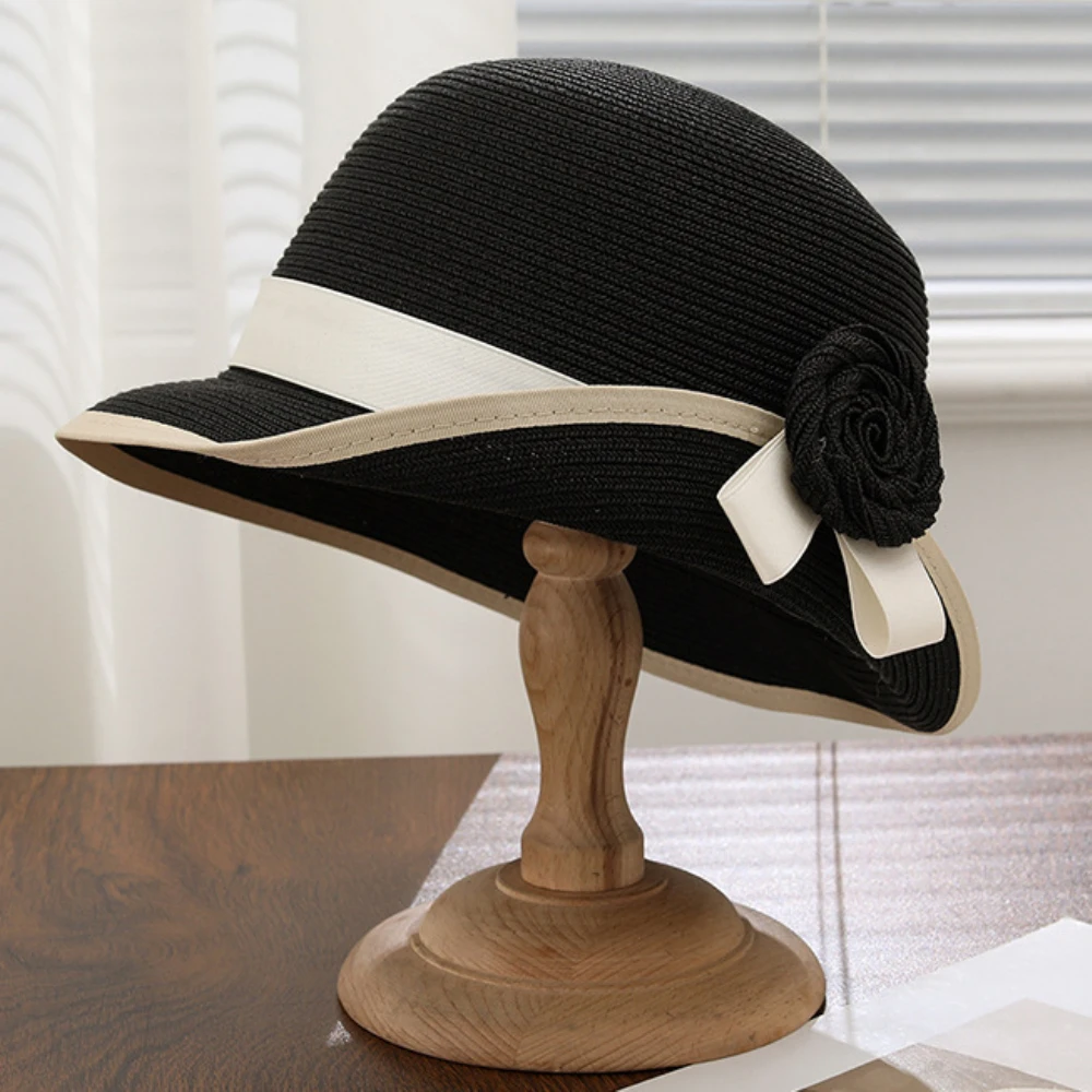 HT5078 2026 Neuer Hochwertiger Strohhut für Damen, Eleganter Atmungsaktiver Sommerhut mit Rollkrempe, Stilvoller Reise- und Strandhut für Frauen – Detail 4