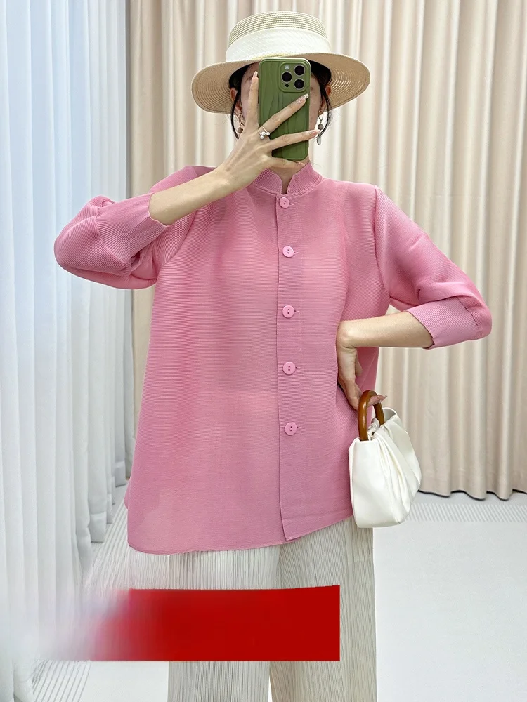 Pure Color Seven-Quarter Sleeve Women's Top Slimming Meat Covering Mommy's Clothes Outerwear Three-Residence Art Creation