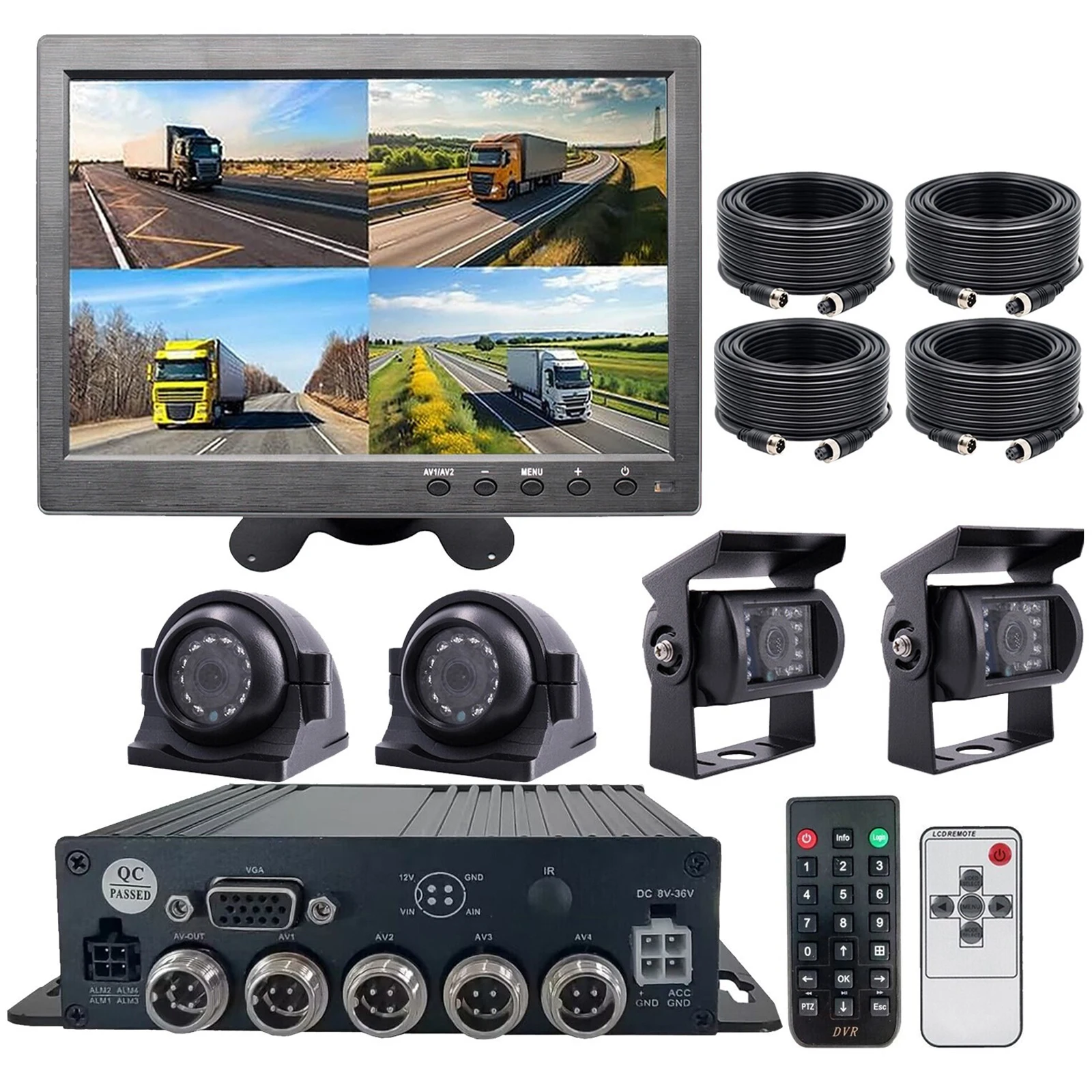 

Lastbus 4CH 1080P AHD Truck DVR MDVR Video Recorder+4x Cameras +10.1" IPS Screen Quad Monitor For Car Truck Caravan Trailer