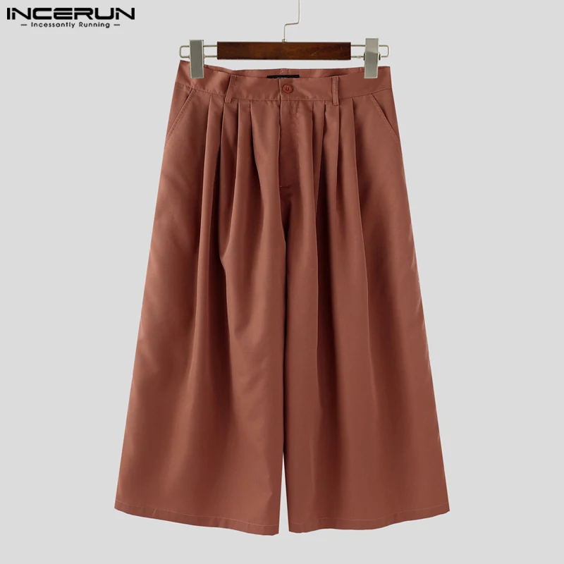 INCERUN 남성 와이드 레그 팬츠 버튼 조깅 플리츠 루즈 캐주얼 바지 남성 streetwear 한국 스타일 패션 레저 남성 바지