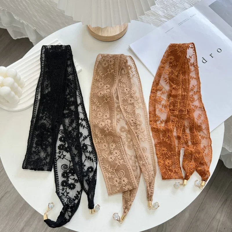 

Женская нежная кружевная повязка для волос с ромашкой для родителей и детей, многофункциональный шарф, шелковый пояс для шарфа, длинная тонкая узкая лента
