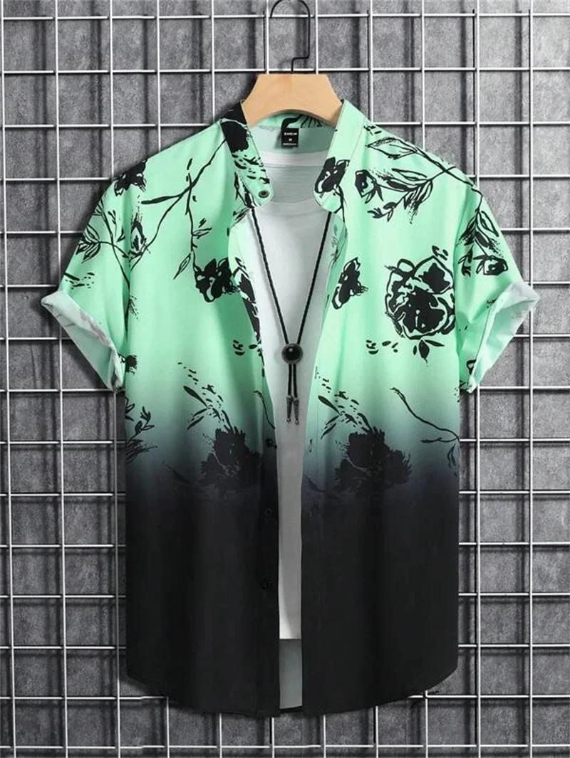 Top con estampado 3D de flores para hombre, camisas de playa hawaianas de verano para fiesta al aire libre, Manga corta transpirable, ropa Social callejera