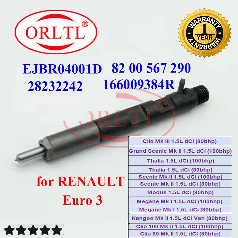 Diesel  EJBR04001D166009384R Injector Assy R04001D 8200567290 Common Rail Injector 8200567290 for RENAULT 166009384R Euro 3