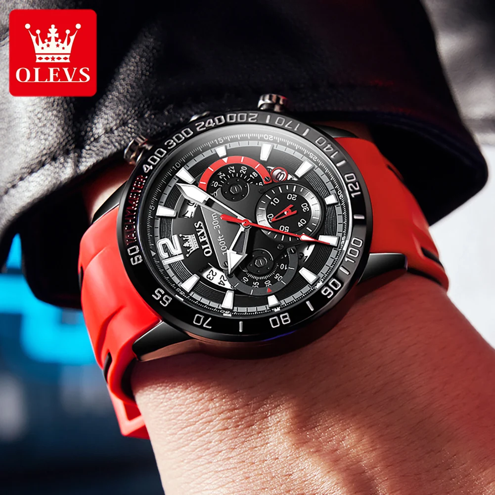 OLEVS Fashion Men\'s Quartz Watch Rubber Strap Waterproof Date Week Luminous Quartz Watch for Men Casual Sports Men\'s Watches