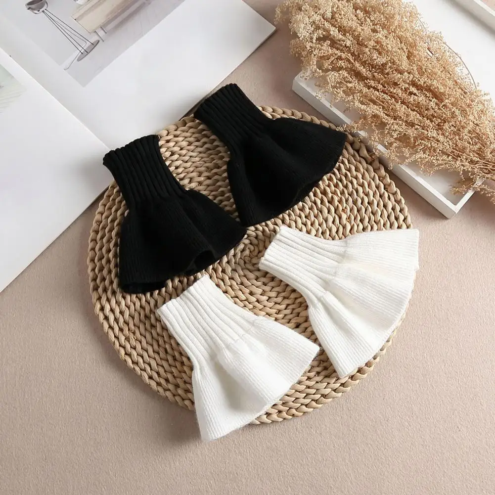 1 Pair Women Wrist Cuffs Knitted Elastic Anti-slip Ruffle Keep Warm Wrist Decoration Princess Fake Cuffs Photography Prop 손목 보호대