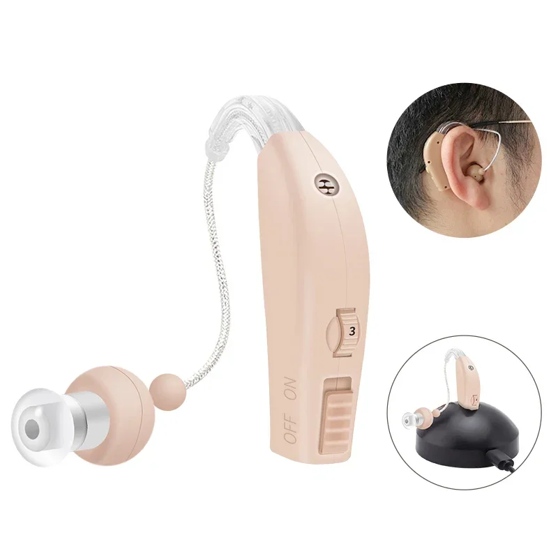Audífonos de volumen ajustable para ancianos, amplificador de sonido, dispositivo auditivo recargable, BTE