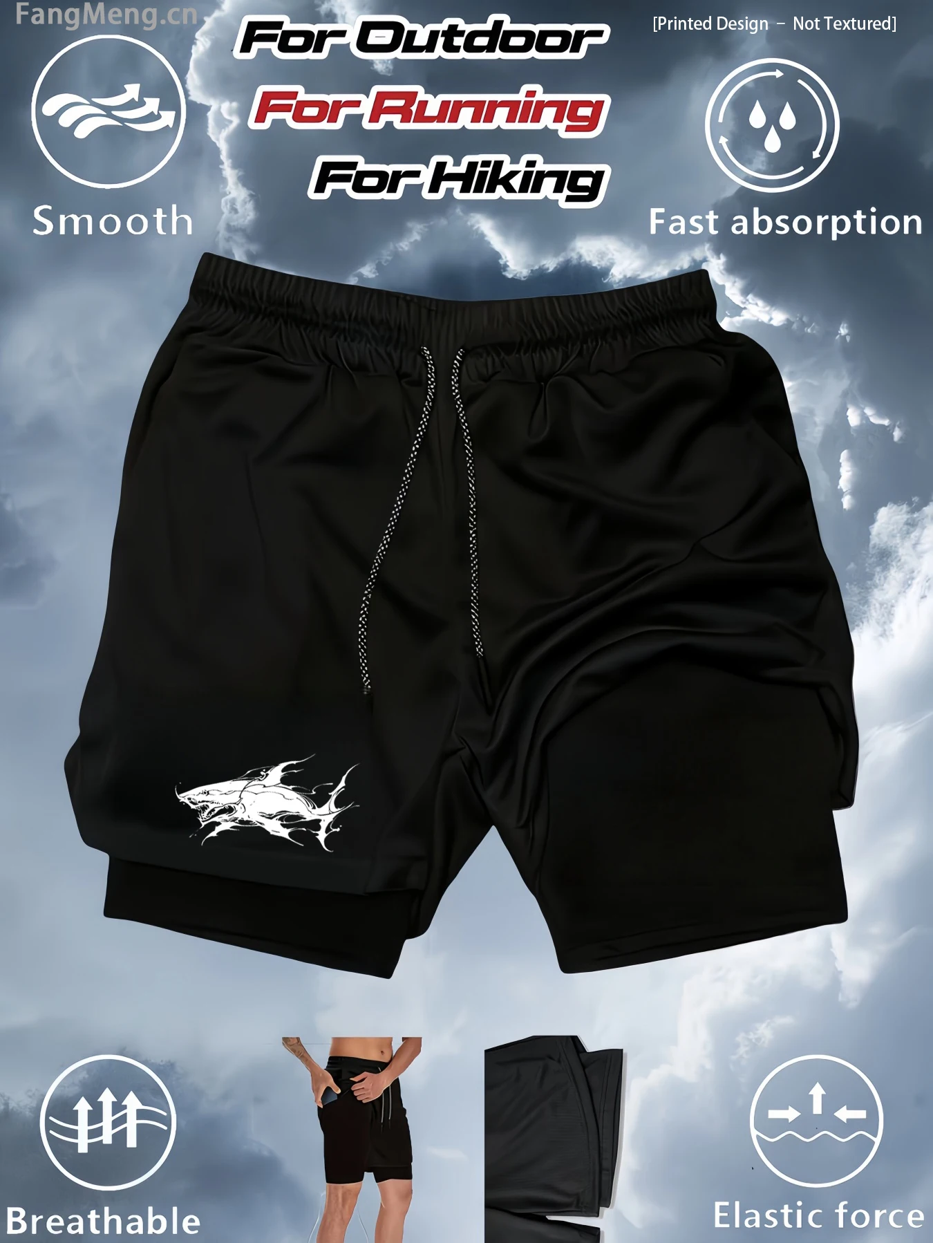 Men's anime printed double-layer shorts, gym exercise, multi-functional training, quick-drying jogging pants, towel Y2k fitness