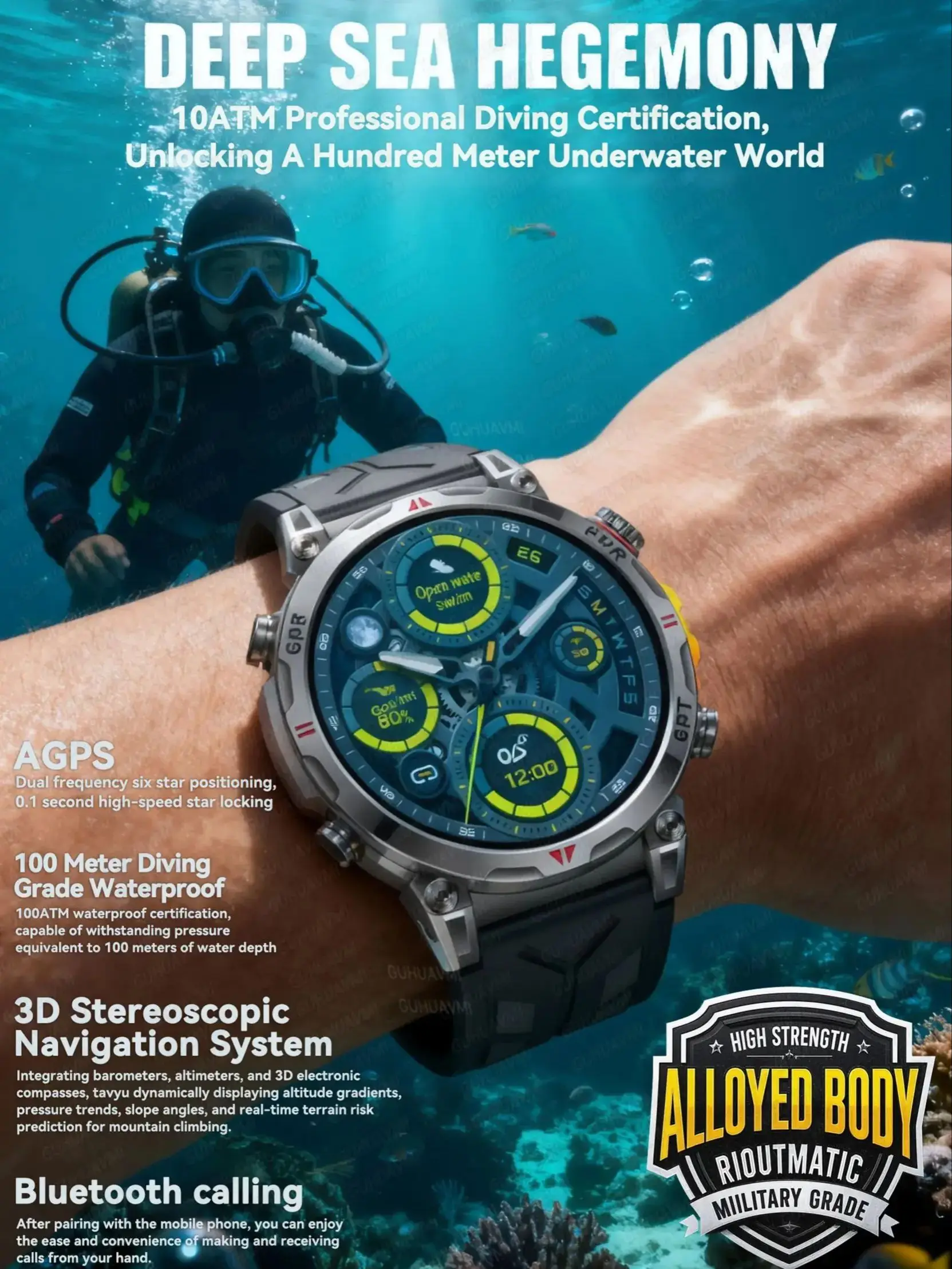 Smartwatch 2026 Ultra z wbudowanym kompasem GPS, bateria 1000mAh, wodoodporność 10ATM, tracker sportowy, smartwatche wojskowe do aktywności na zewnątrz. — zdjęcie produktu 7