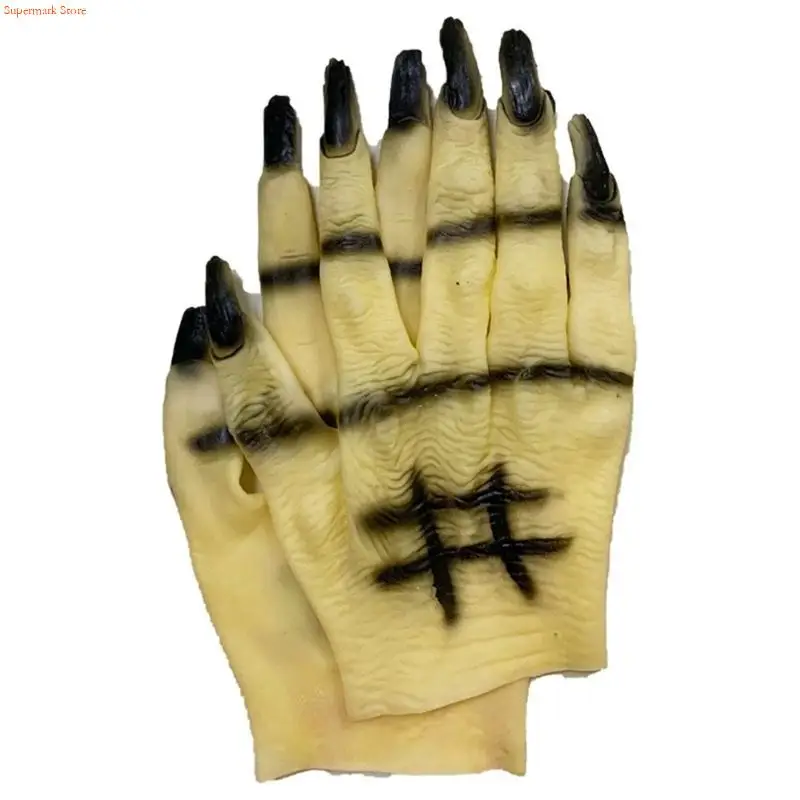 Q5WE Scary Ghosty Hand Mittens Women Men Spooky Glove Rubber Full Finger Mitten
