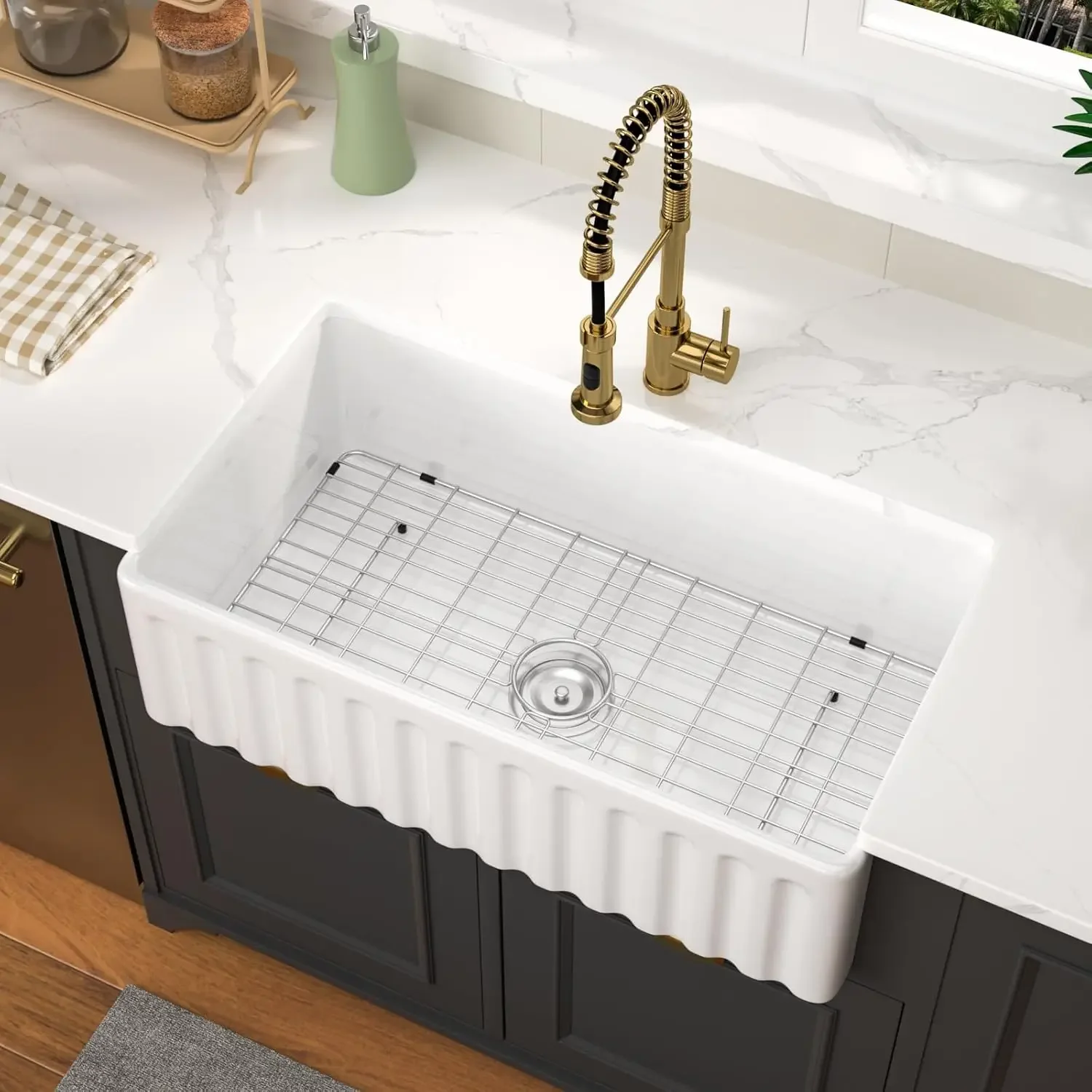 

Farmhouse Sink 33x18 Inch White Kitchen Sink Apron Front Ledge Farm Fireclay Porcelain Reversible Ceramic Farmer Farm Sinks Basi