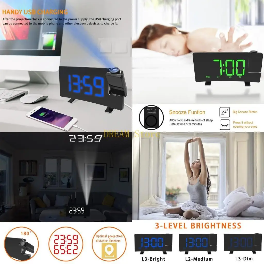 Digital Projection Alarm Clock LCD Display LED Ceiling Projector Snooze best sale
