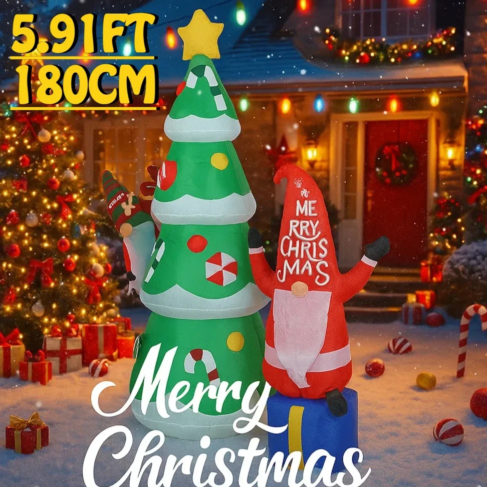 5.91FT عيد الميلاد لعبة قابلة للنفخ جنوم شجرة عيد الميلاد مع مصباح ليد الديكور لساحة الحديقة المنزل حفلة عيد الميلاد لوازم الحلي الهدايا