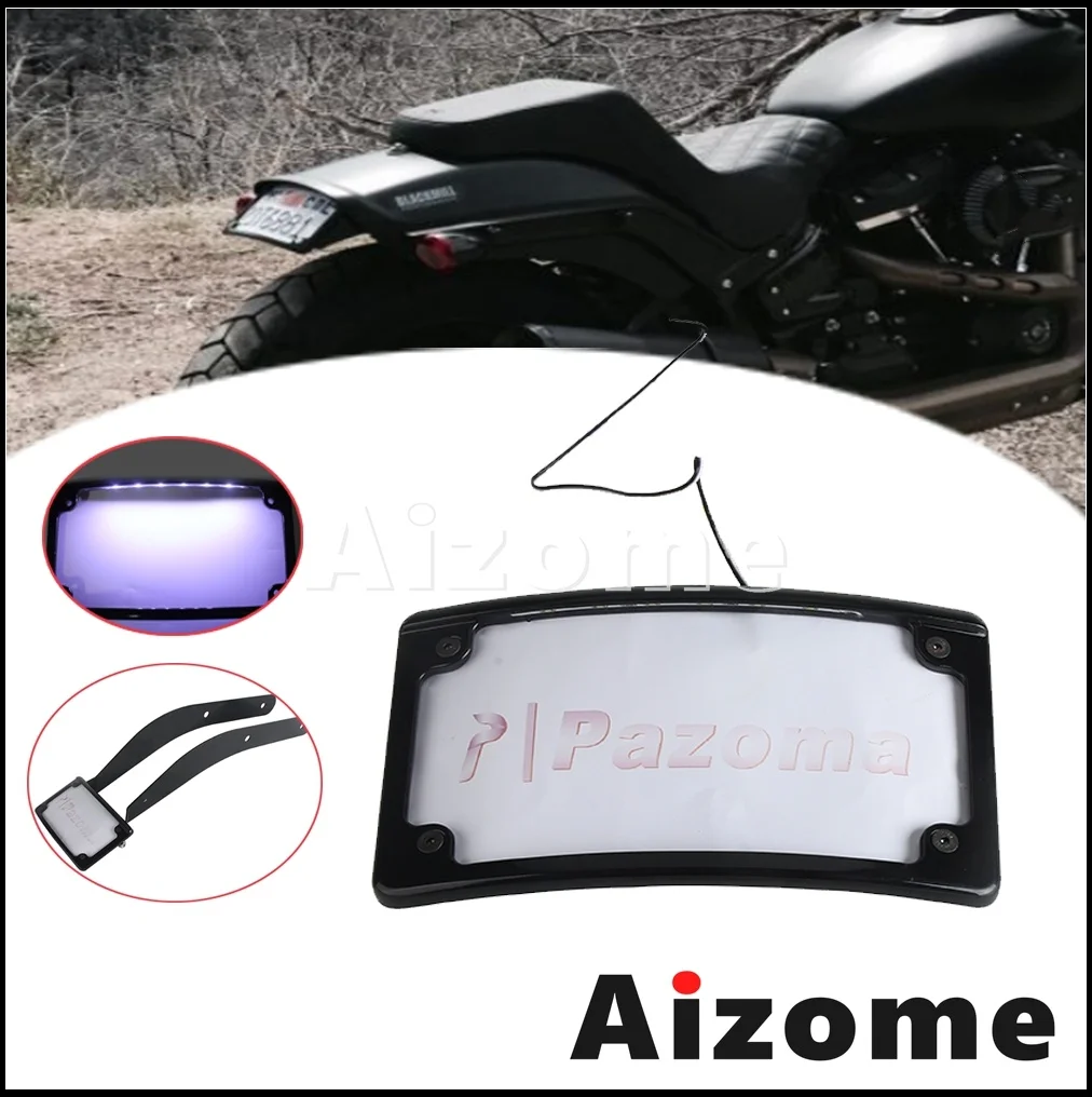 

LED Frame Curved License Plate Lamps Mount For Harley Softail Low Rider ST FXLRST FXRST FXLRS Relocation Bracket 2020-2024 Black