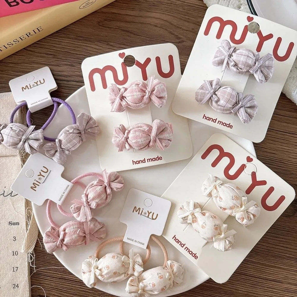 

2Pcs/Set NEW Sweet Hair Clips Candy Color Fabric Plaid Hairpin Hair Rope Hair Accessories