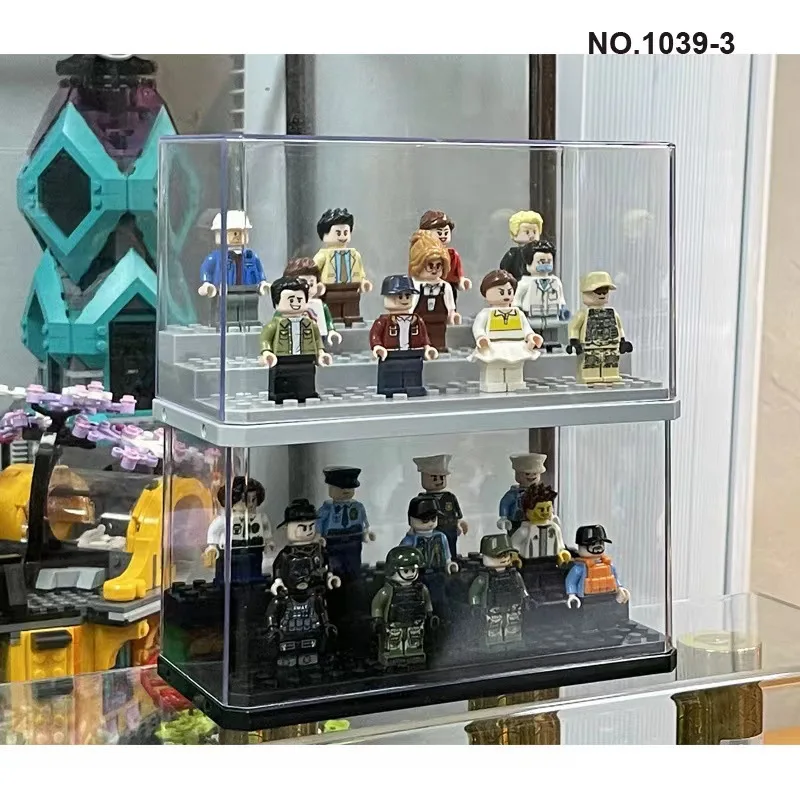 Building block display cabinet with base transparent dustproof display cabinet building block mini doll storage box