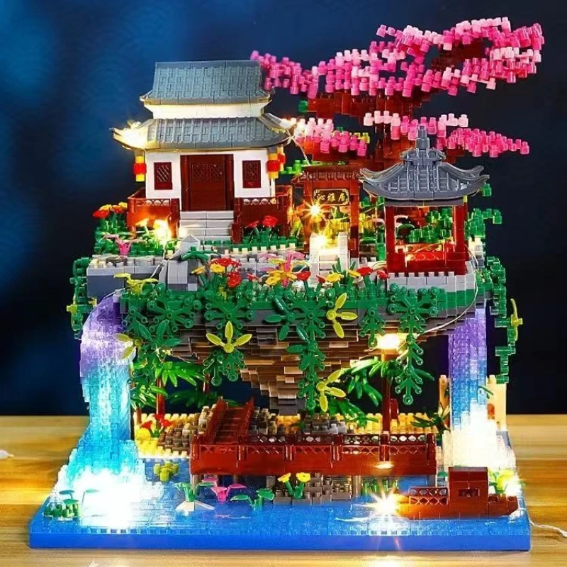 Taohuatan Cherry Blossom Tree House DIY Building Block Chinese Ancient-Style Architectural  Office Home Decor Brick Kids Toys
