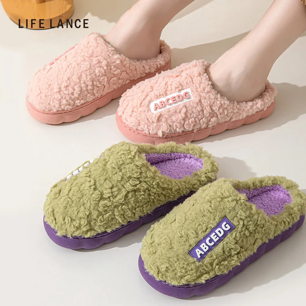 الحياة لانس الأبجدية الصوف النعال خفيفة الوزن الدافئة معزول مكتب غرفة المعيشة مكافحة الضوضاء شبشب شتوي لايف برانانس ألكفابيتال ثنايتال سيليناخي