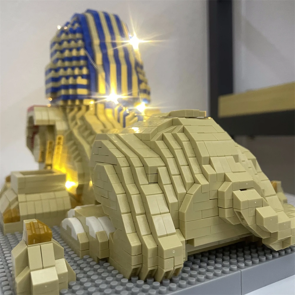 LED Exquisite Sphinx with Micro Mini Building Block Set: Creative Architectural Puzzle -Ideal Gift for Egyptology Enthusiasts