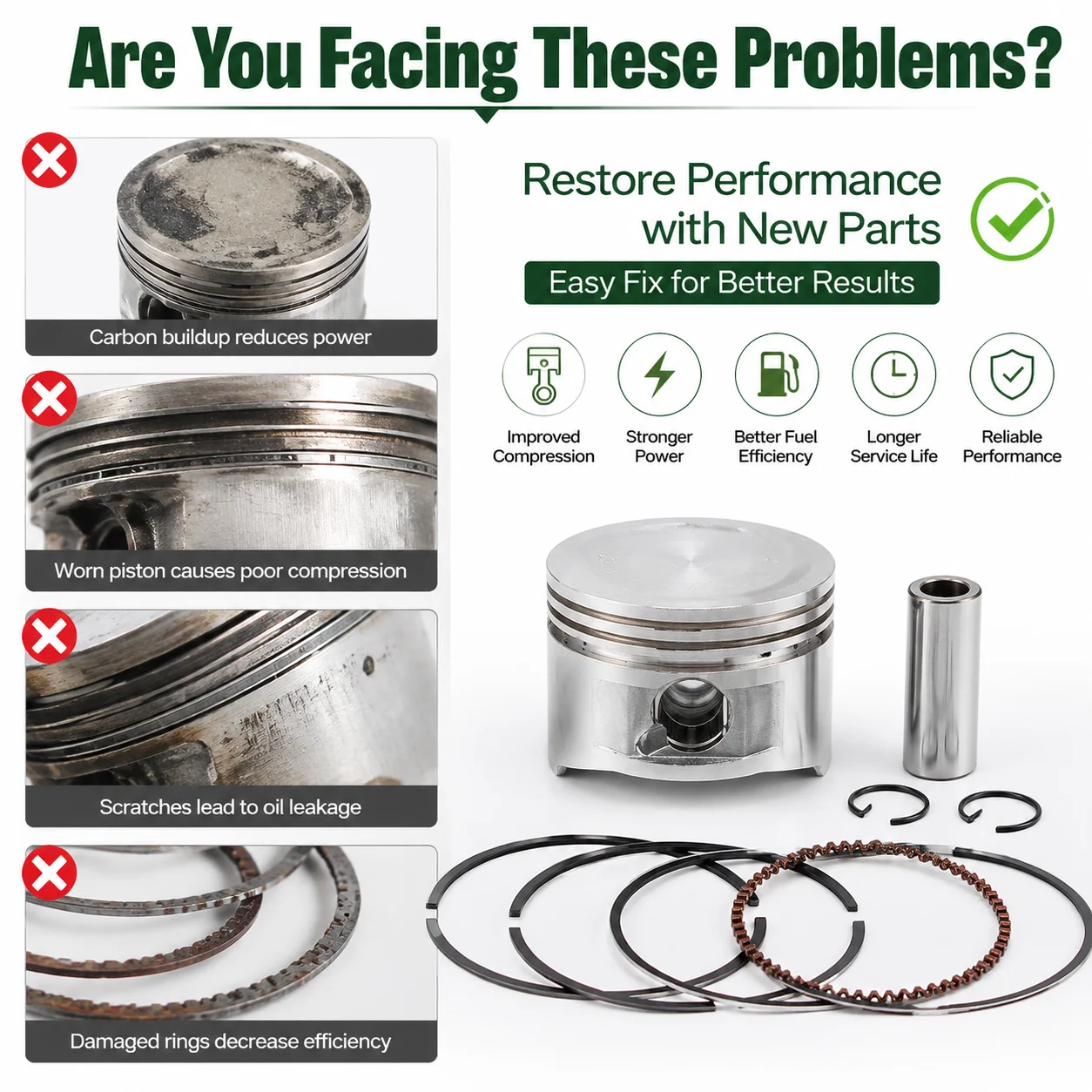Cylinder Gasket Valve Cover Gasket Oil Seal Kit, Piston Pin Circlip For Honda GX240 GX270 154F 168F 68mm Replaces 91201-Z0T-801
