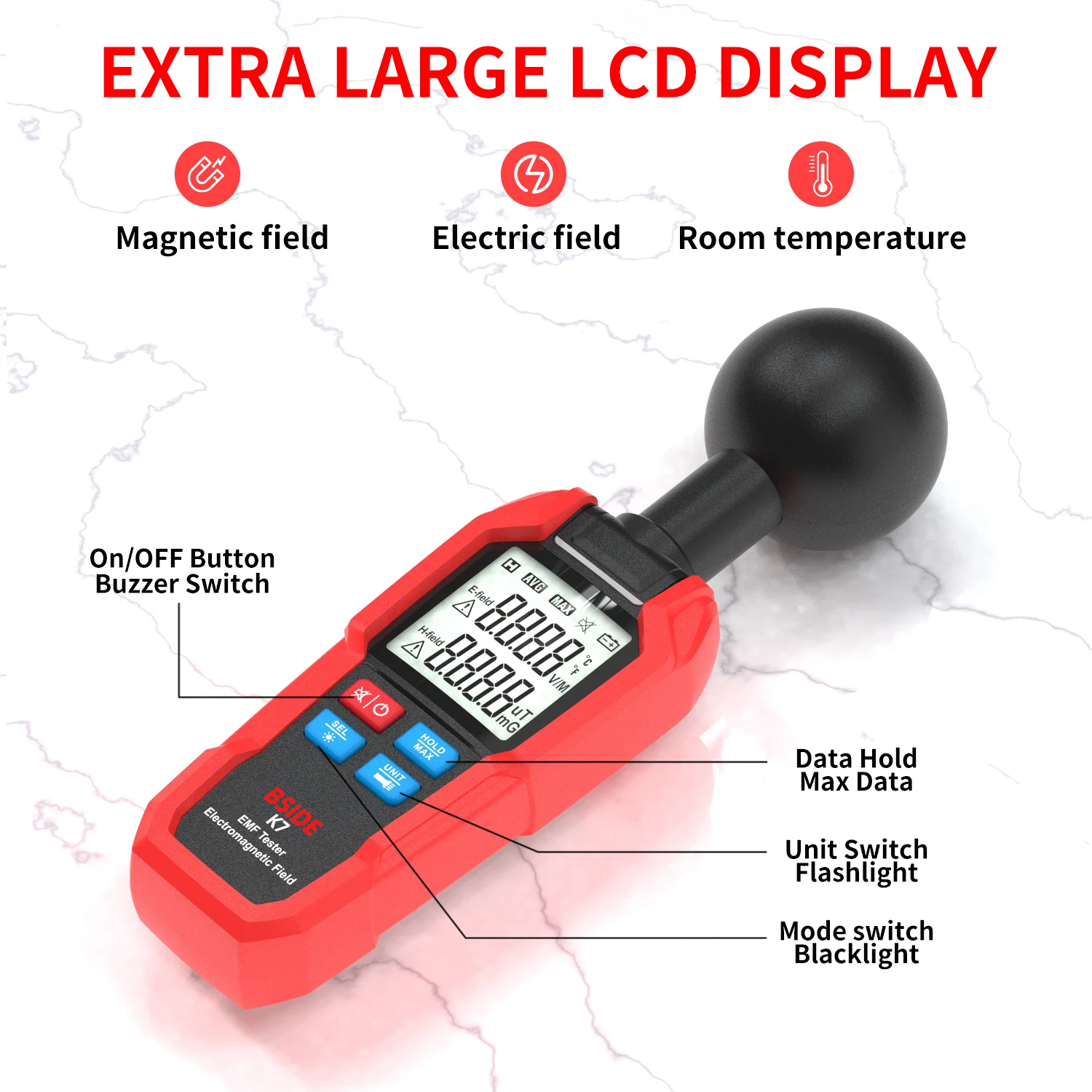 BSIDE Handheld EMF Meter Electromagnetic Radiation Tester Electromagnetic Field Radiation Detector Tester LCD EMF Meter Counter