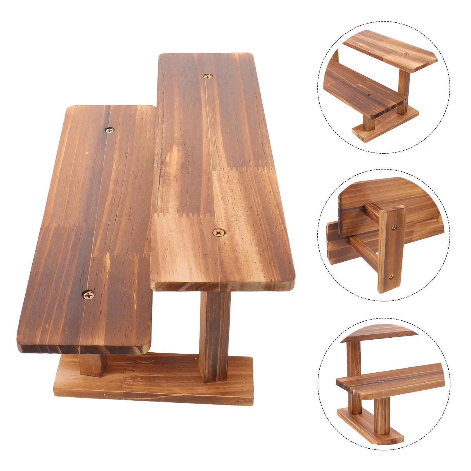 

Rustic Solid Wood Display Stand Shelf for Collectibles Decor Items Home Office Living Room Vintage Style Wooden Organizer Rack