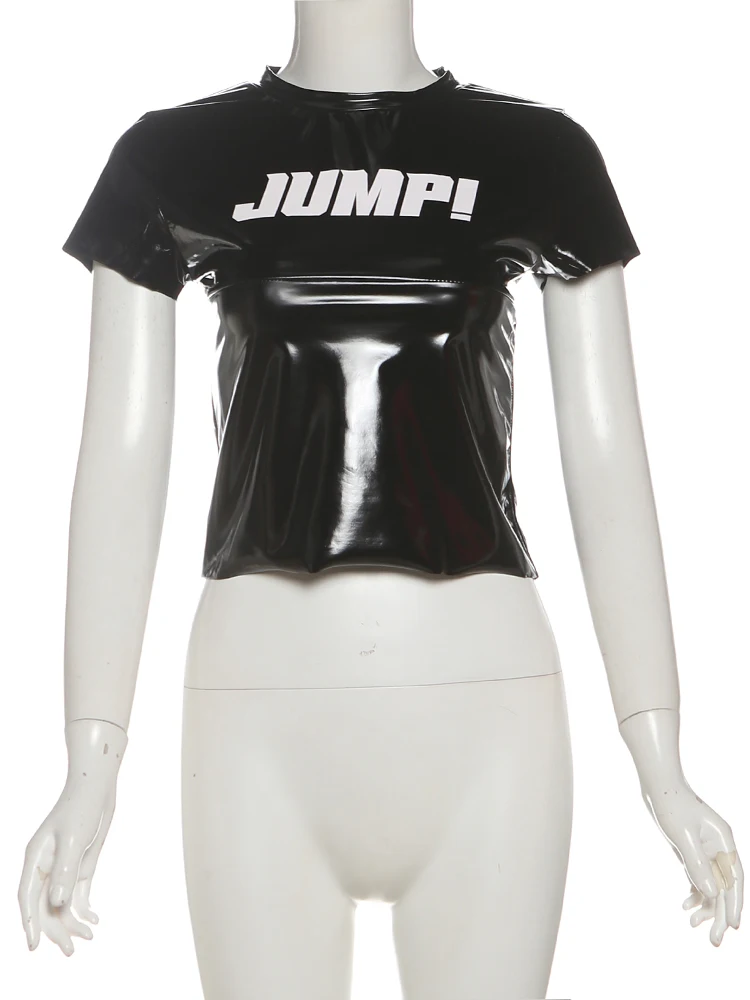 ซิสเตอร์ลินดาฤดูร้อนเทรนด์ใหม่เสื้อยืดผู้หญิงพิมพ์ลายสะท้อนแสงแขนสั้นสาวฮอตสตรีทสไตล์เสื้อครอป