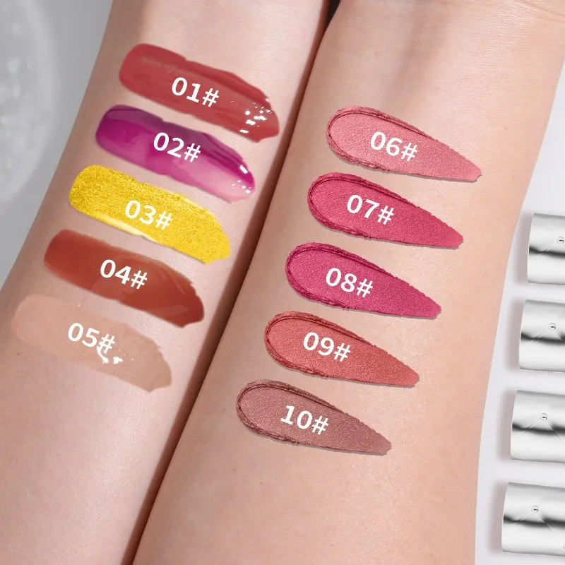 Aceite de brillo de labios con brillo de espejo, fórmula no pegajosa ligera con agua con cuidado hidratante, resistente a la transferencia, desgaste duradero, 10 colores