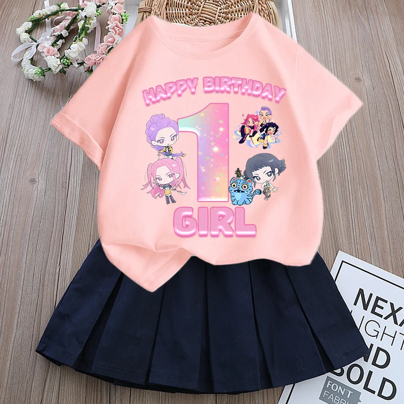 

KPop Demon Hunters Short-sleeved Pleated Skirt 2Pcs Set Girls Skirt Suit Children Summer Teen Girls T Shirt Dress Clothing Gifts