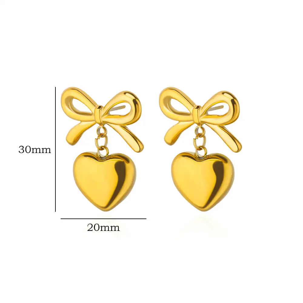 Orecchino a bottone a forma di cuore Bowknot per le donne orecchini Piercing Color oro in acciaio inossidabile 2024 nuova tendenza coppia regalo di