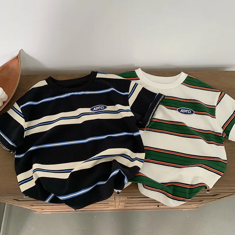2026 Children's Striped T-shirts For Boys Girls From 2 To 10 Years Old Kids Summer Tees Cotton Loose T Shirt Casual Kids Tops