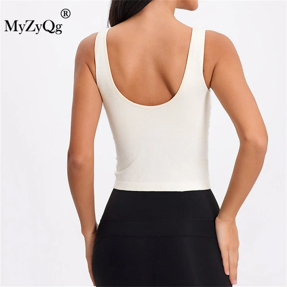 MyZyQg Fall Winter Square Neck with Padded Yoga Tank Undershirt U-shaped Back Thin Running Fitness Sports Undershirt Yoga Bra