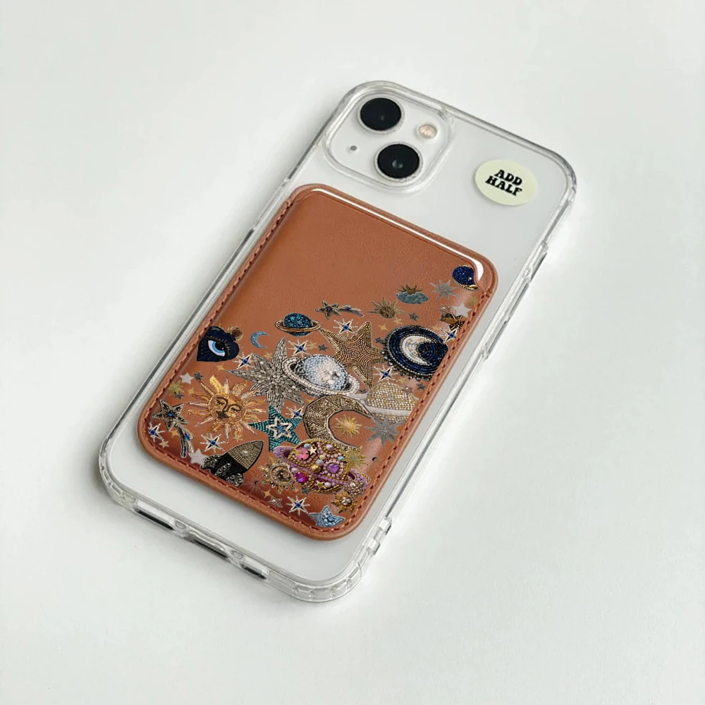 Golden Stars Moon Y2K Leder-Kartenetui Handyhülle Kartenhalter Magnetische Hülle Geeignet für alle iPhones mit Magsafe-Kartenfunktion – Detail 5