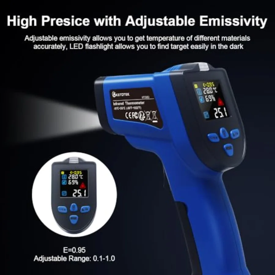 ميزان الحرارة بالأشعة تحت الحمراء مسدس درجة الحرارة بالليزر عدم الاتصال 581022F مع K نوع الحرارية التحقيق الرطوبة NCV كاشف اللون LCD f